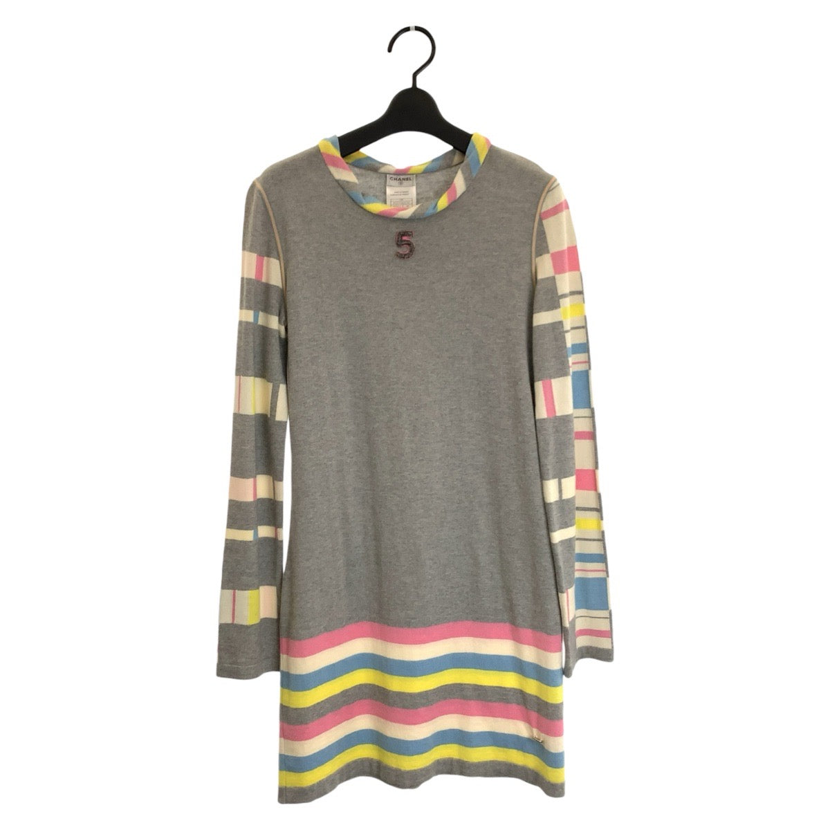26120
CHANEL シャネル サイズ38 グレー マルチカラー コットン / カシミヤ ニットワンピース レディース AB56