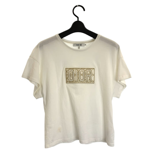 26123
Dior ディオール カナージュ 刺繍 サイズ12 ホワイト ゴールド コットン 半袖Ｔシャツ クルーネック レディース AB23