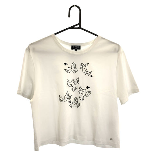 26124
CHANEL シャネル クルーズコレクション ジャン コクトー サイズM ホワイト コットン 半袖Tシャツ クルーネック レディース ABP105