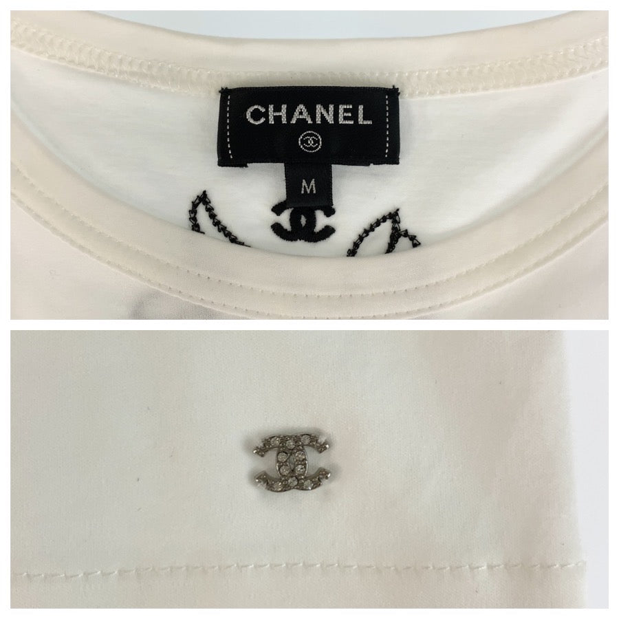 26124
CHANEL シャネル クルーズコレクション ジャン コクトー サイズM ホワイト コットン 半袖Tシャツ クルーネック レディース ABP105