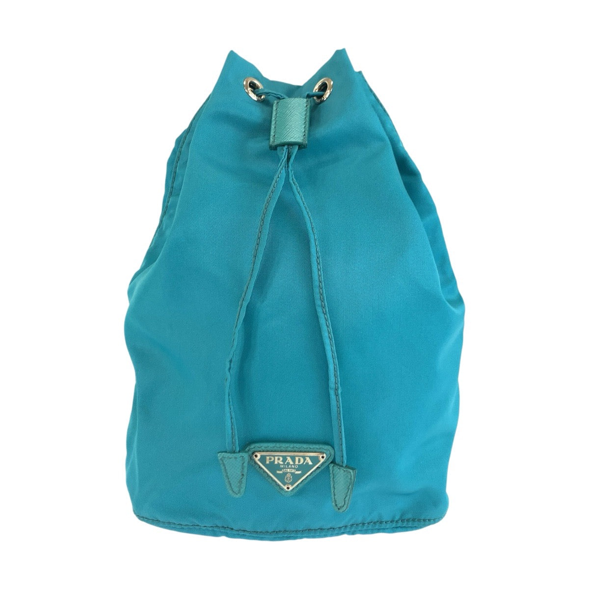 26135
PRADA プラダ テスート 三角ロゴプレート ブルー シルバー金具 ナイロン / レザー ポーチ 小物入れ 巾着 レディース ABP23