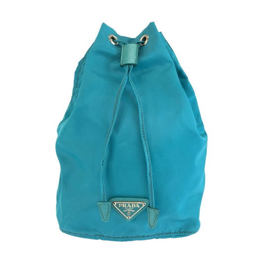 26135
PRADA プラダ テスート 三角ロゴプレート ブルー シルバー金具 ナイロン / レザー ポーチ 小物入れ 巾着 レディース ABP23