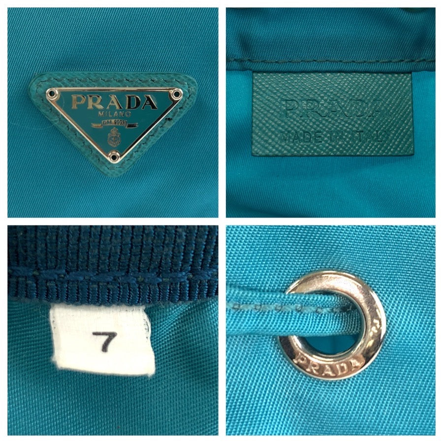 26135
PRADA プラダ テスート 三角ロゴプレート ブルー シルバー金具 ナイロン / レザー ポーチ 小物入れ 巾着 レディース ABP23