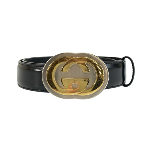 26138
GUCCI グッチ インターロッキングG 70cm/28インチ ブラック 黒 レザー 598092 ベルト 男女兼用 レディース A23