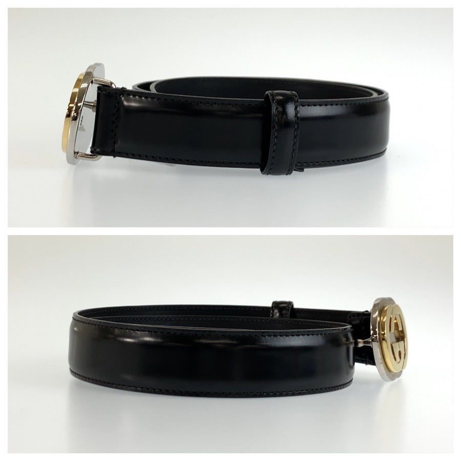 26138
GUCCI グッチ インターロッキングG 70cm/28インチ ブラック 黒 レザー 598092 ベルト 男女兼用 レディース A23