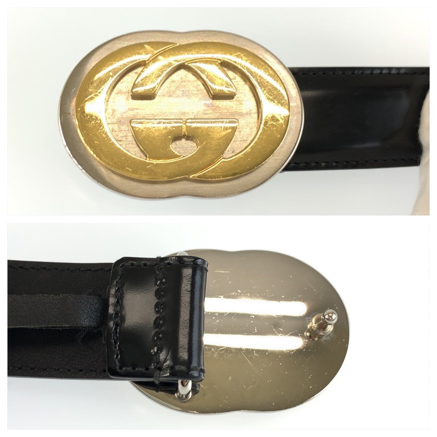 26138
GUCCI グッチ インターロッキングG 70cm/28インチ ブラック 黒 レザー 598092 ベルト 男女兼用 レディース A23