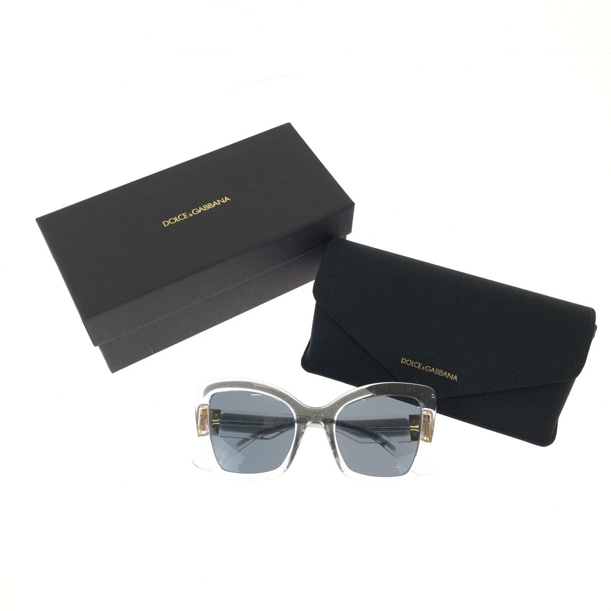 26145
DOLCE&GABBANA ドルチェアンドガッバーナ サイズ53□22 クリア グレー ゴールド金具 プラスチック / メタル DG6170 33494R サングラス 男女兼用 バタフライ レディース S14