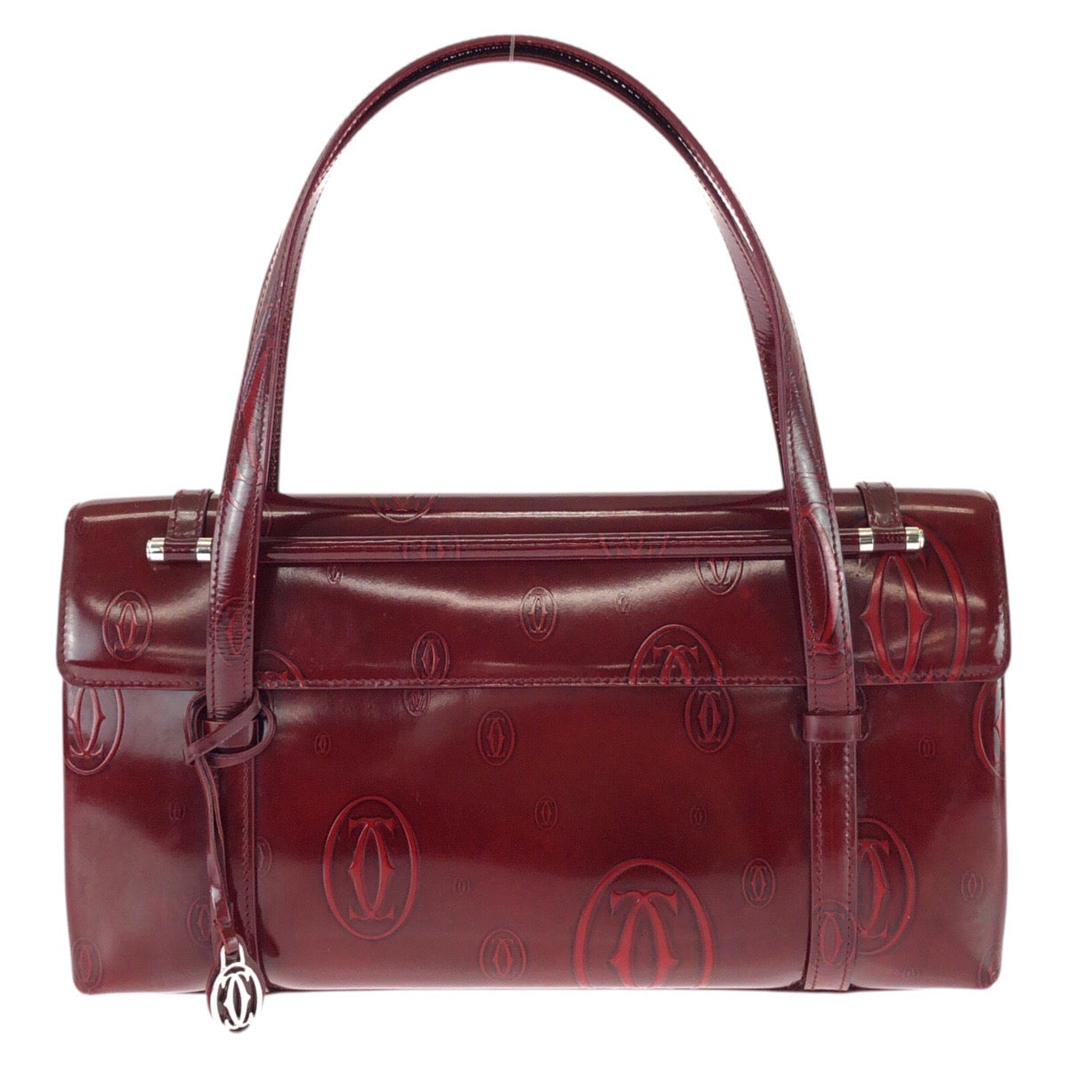 26146
CARTIER カルティエ ハッピーバースデー ワインレッド ボルドー シルバー金具 エナメル ハンドバッグ バニティバッグ レディース ABP37
