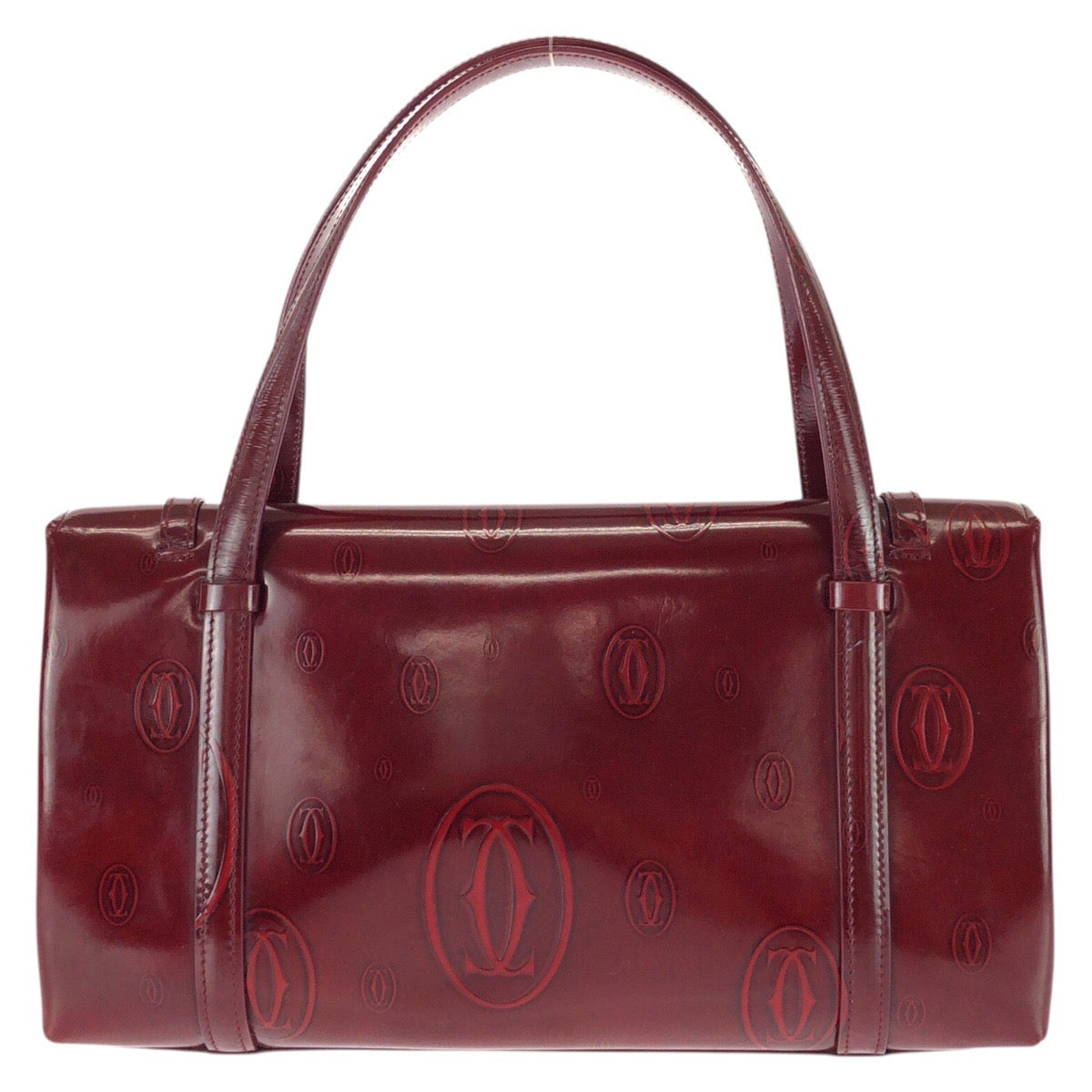 26146
CARTIER カルティエ ハッピーバースデー ワインレッド ボルドー シルバー金具 エナメル ハンドバッグ バニティバッグ レディース ABP37