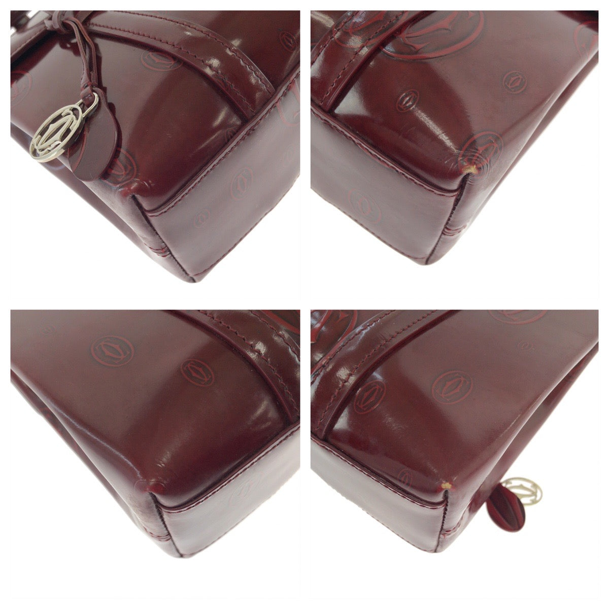 26146
CARTIER カルティエ ハッピーバースデー ワインレッド ボルドー シルバー金具 エナメル ハンドバッグ バニティバッグ レディース ABP37