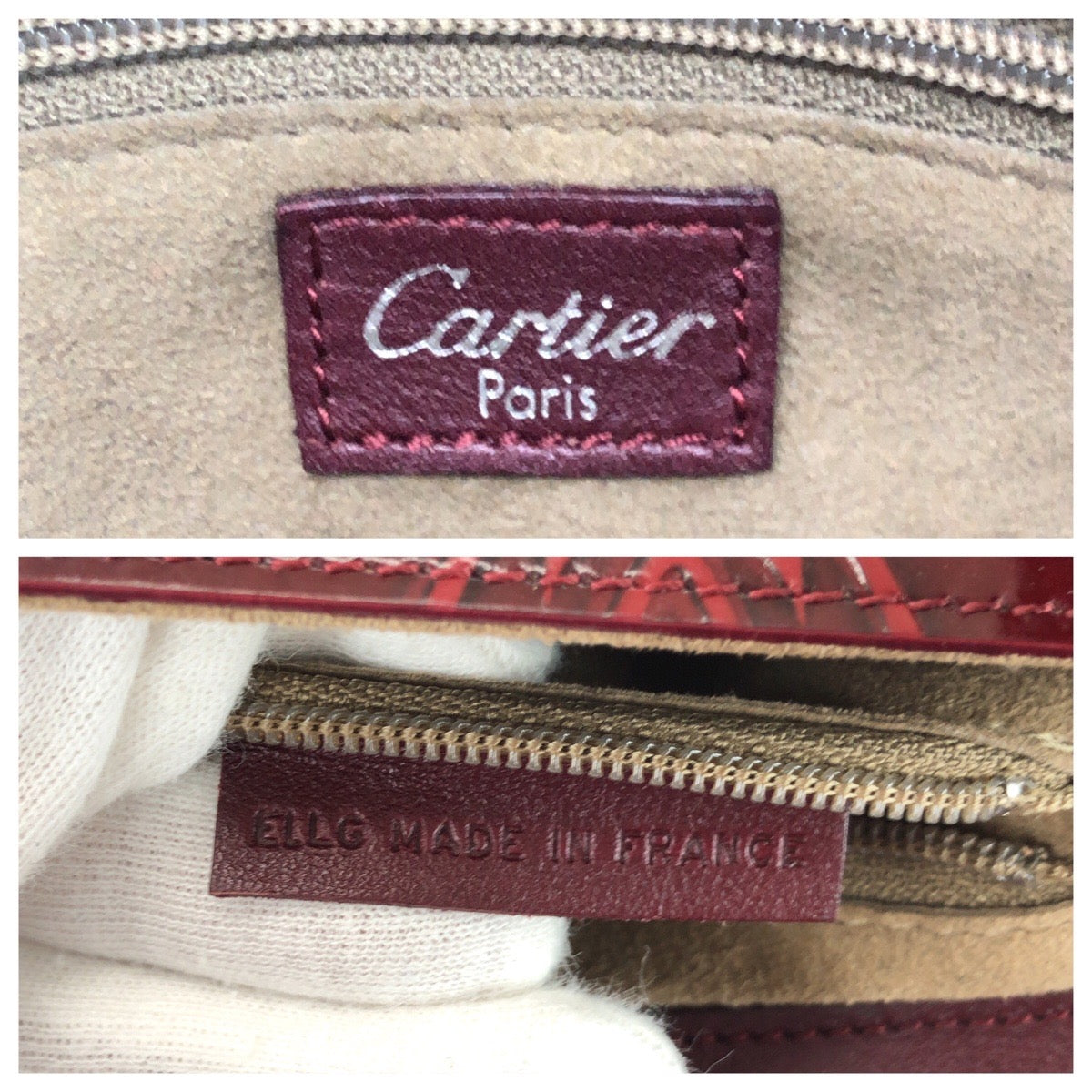 26146
CARTIER カルティエ ハッピーバースデー ワインレッド ボルドー シルバー金具 エナメル ハンドバッグ バニティバッグ レディース ABP37