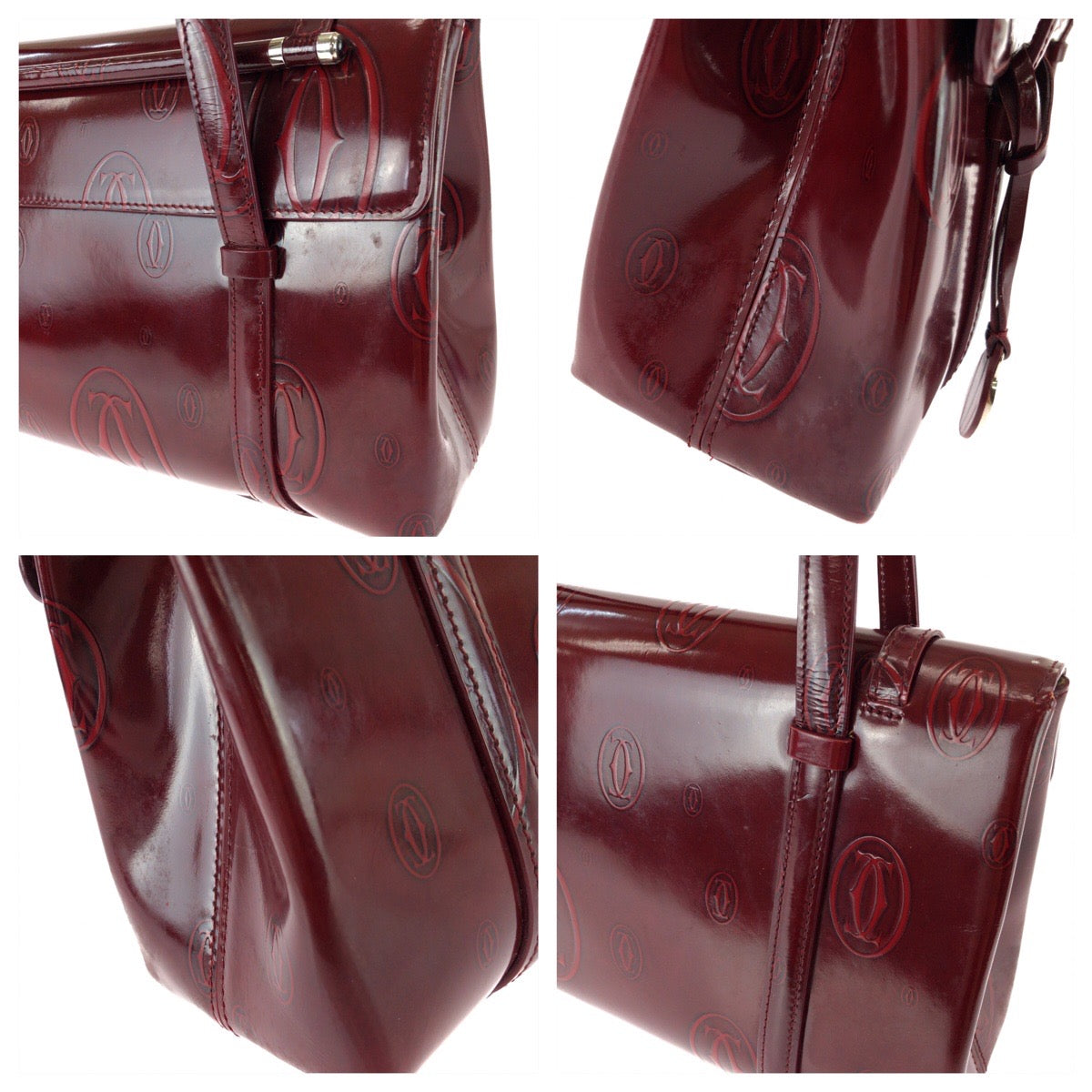 26146
CARTIER カルティエ ハッピーバースデー ワインレッド ボルドー シルバー金具 エナメル ハンドバッグ バニティバッグ レディース ABP37