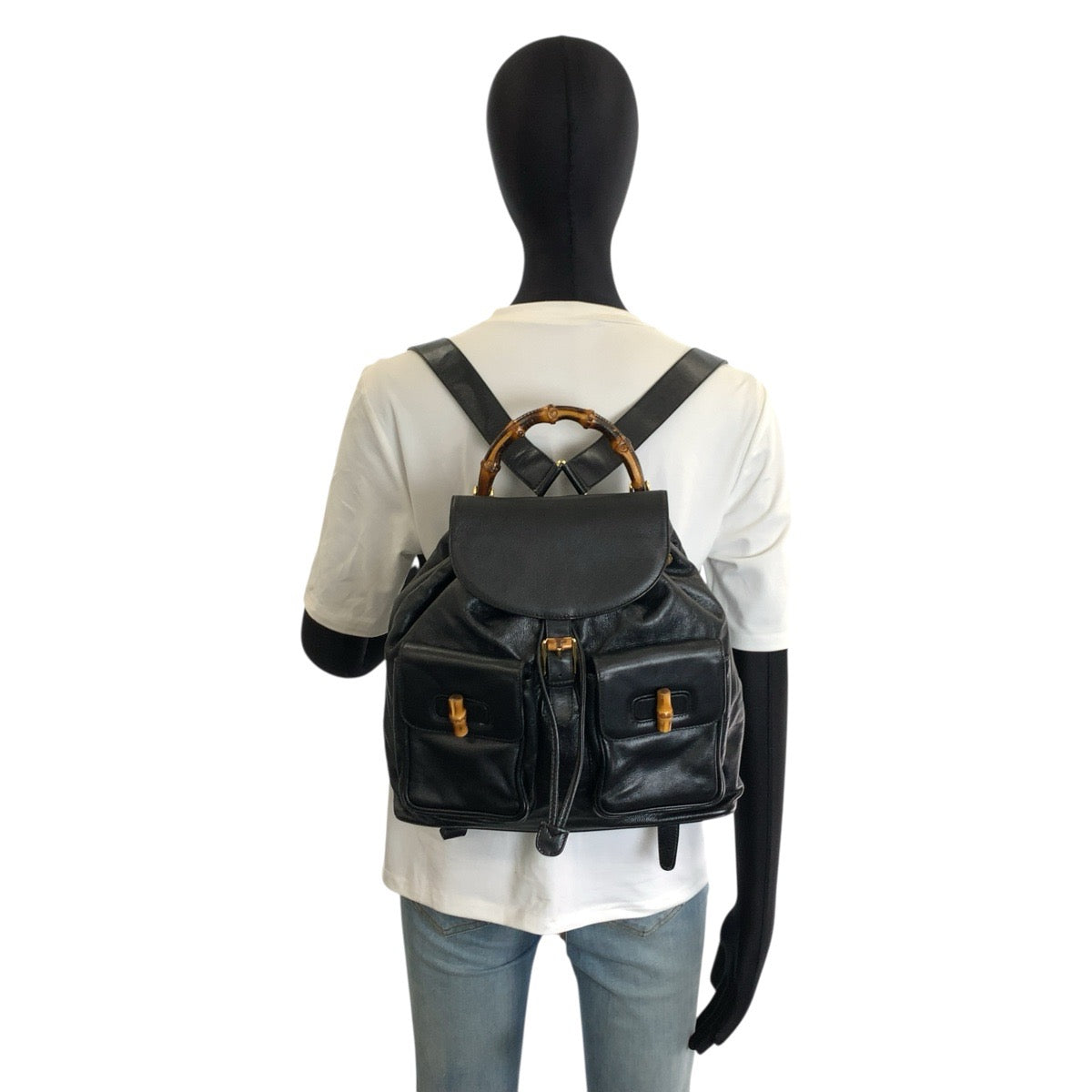26151
GUCCI グッチ バンブー ブラック 黒 ゴールド金具 レザー 003 2058 0016 リュックサック バックパック レディース ABP44