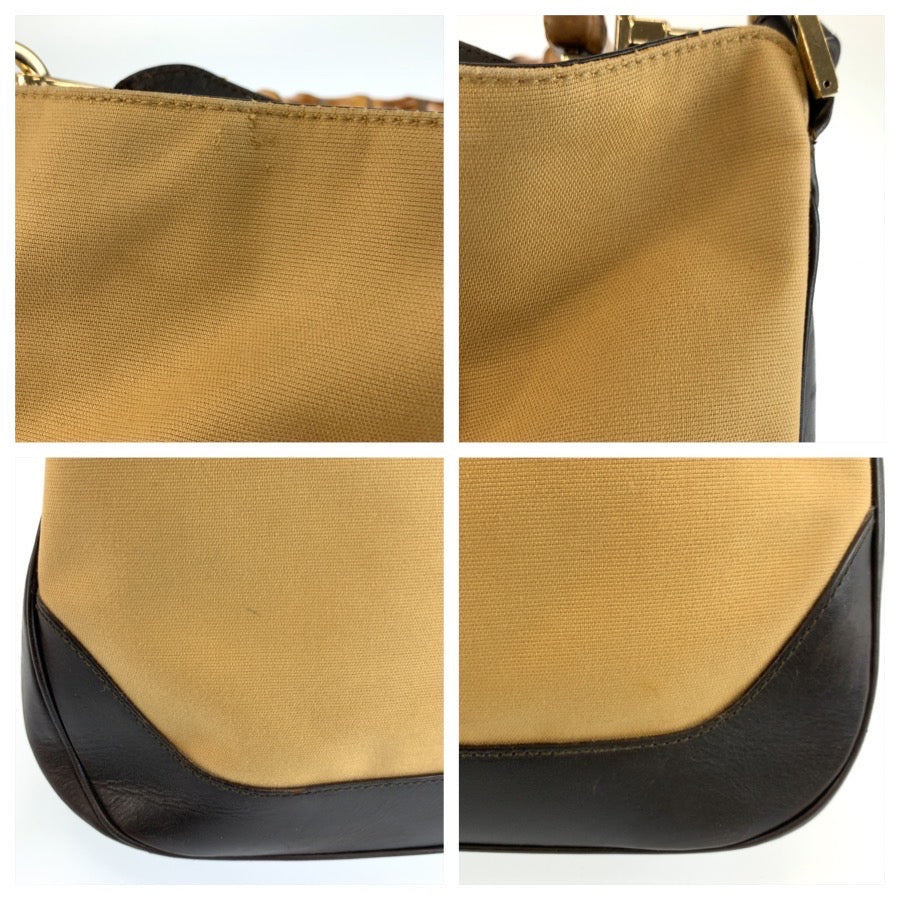 26152
GUCCI グッチ バンブー シェリーライン ベージュ ブラック ゴールド金具 キャンバス 001 4095 ハンドバッグ ショルダーバッグ レディース ABP35