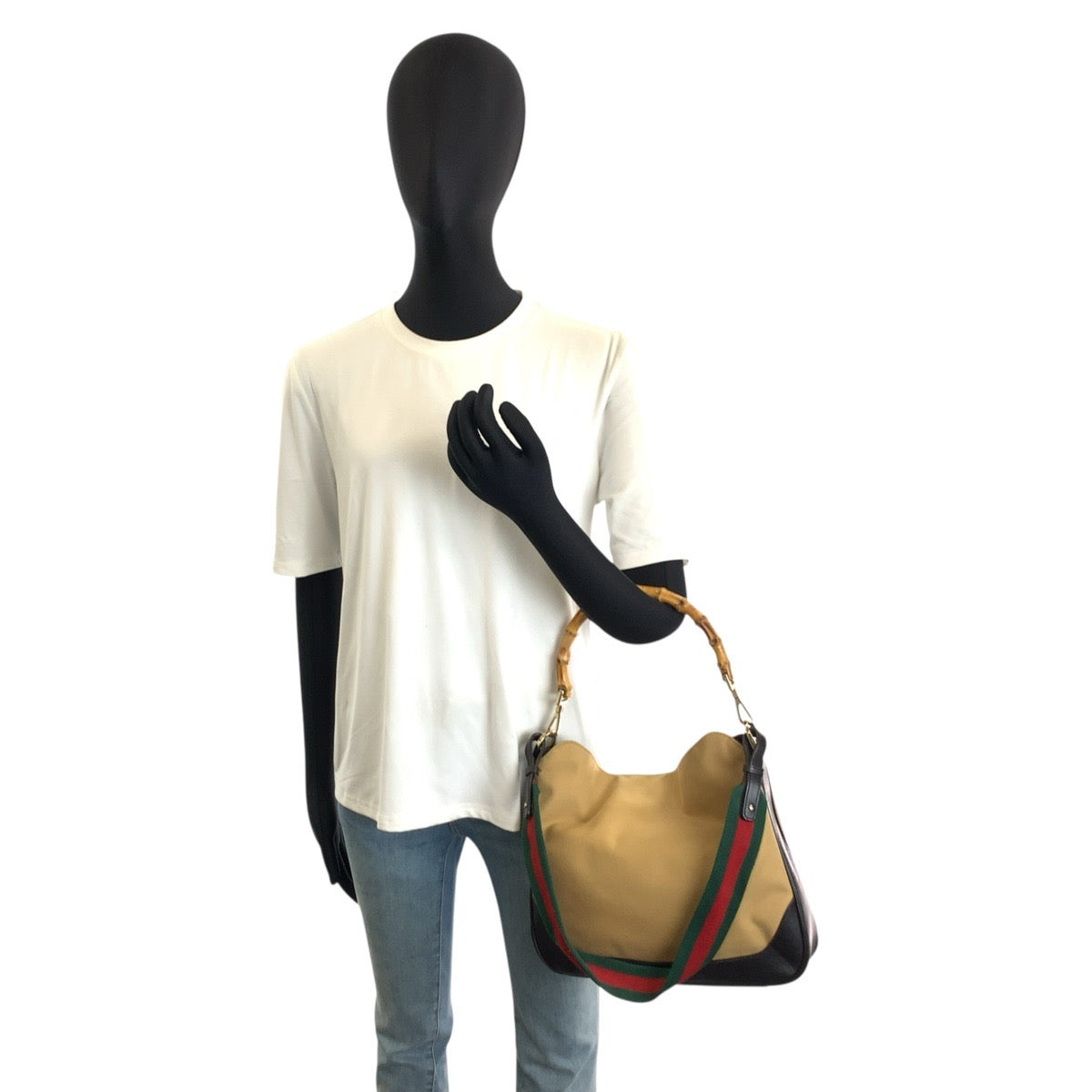 26152
GUCCI グッチ バンブー シェリーライン ベージュ ブラック ゴールド金具 キャンバス 001 4095 ハンドバッグ ショルダーバッグ レディース ABP35