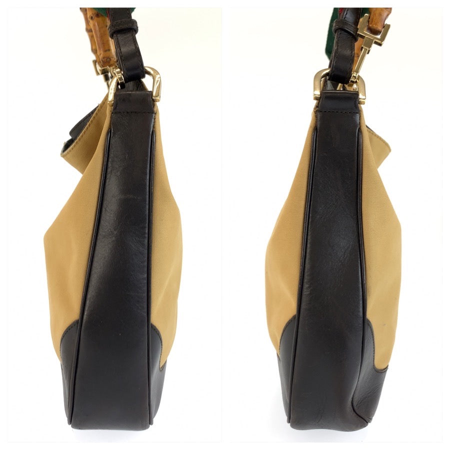 26152
GUCCI グッチ バンブー シェリーライン ベージュ ブラック ゴールド金具 キャンバス 001 4095 ハンドバッグ ショルダーバッグ レディース ABP35