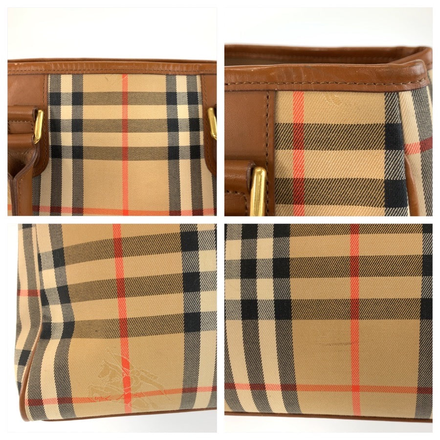 26155
Burberrys バーバリーズ ヴィンテージ チェック柄 ブラウン ベージュ キャンバス / レザー トートバッグ ハンドバッグ レディース ABP35
