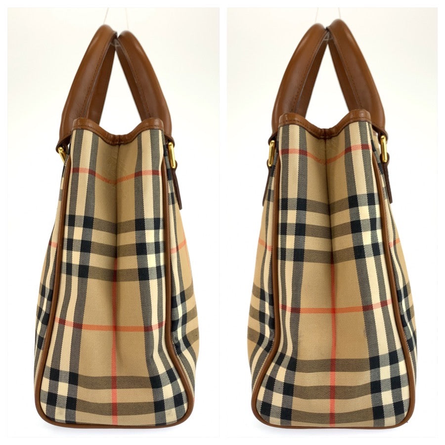 26155
Burberrys バーバリーズ ヴィンテージ チェック柄 ブラウン ベージュ キャンバス / レザー トートバッグ ハンドバッグ レディース ABP35