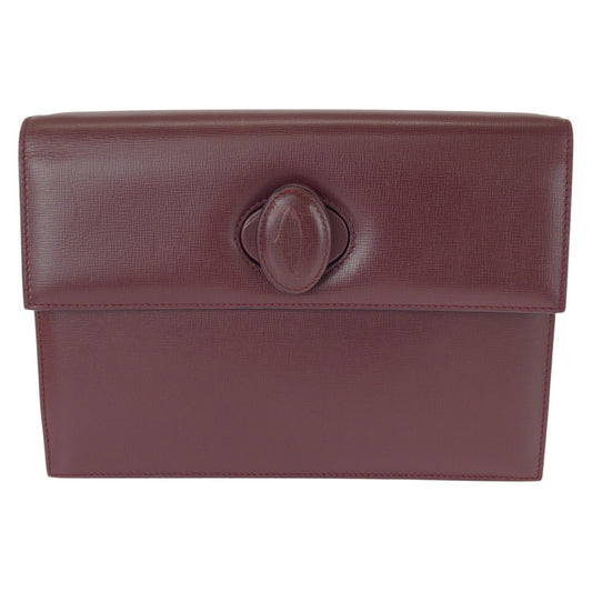 26157
CARTIER カルティエ ヴィンテージ マストライン ワインレッド ボルドー ゴールド金具 レザー クラッチバッグ セカンドバッグ レディース A28