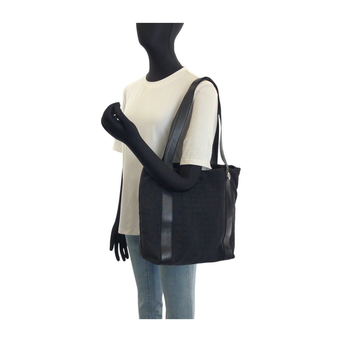 26159
BVLGARI ブルガリ ロゴマニア ブラック 黒 シルバー金具 キャンバス / レザー トートバッグ ショルダーバッグ レディース ABP21