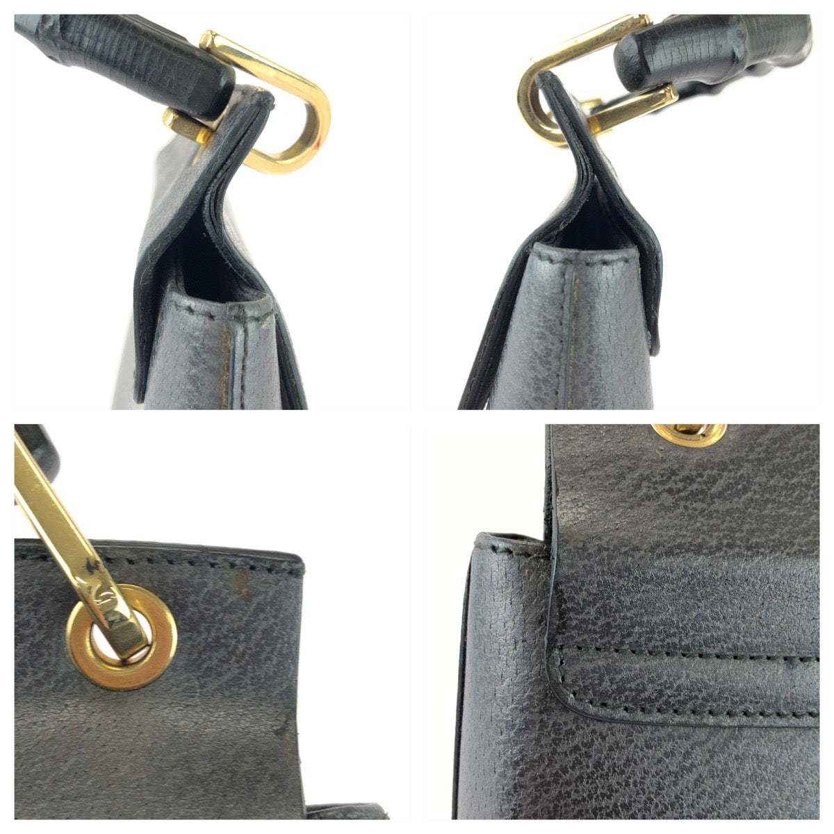 26163
GUCCI グッチ バンブー グレー ブラック ゴールド金具 レザー 001 1014 1888 ハンドバッグ レディース ABP30