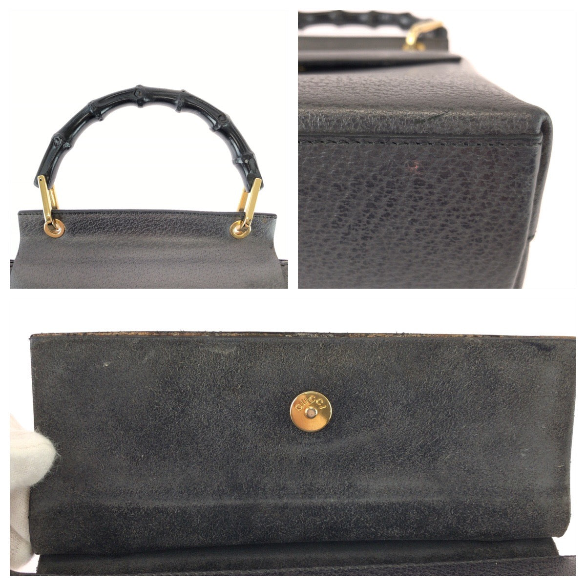 26163
GUCCI グッチ バンブー グレー ブラック ゴールド金具 レザー 001 1014 1888 ハンドバッグ レディース ABP30