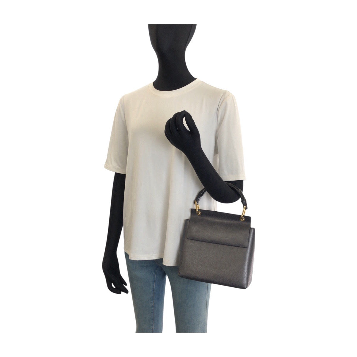 26163
GUCCI グッチ バンブー グレー ブラック ゴールド金具 レザー 001 1014 1888 ハンドバッグ レディース ABP30