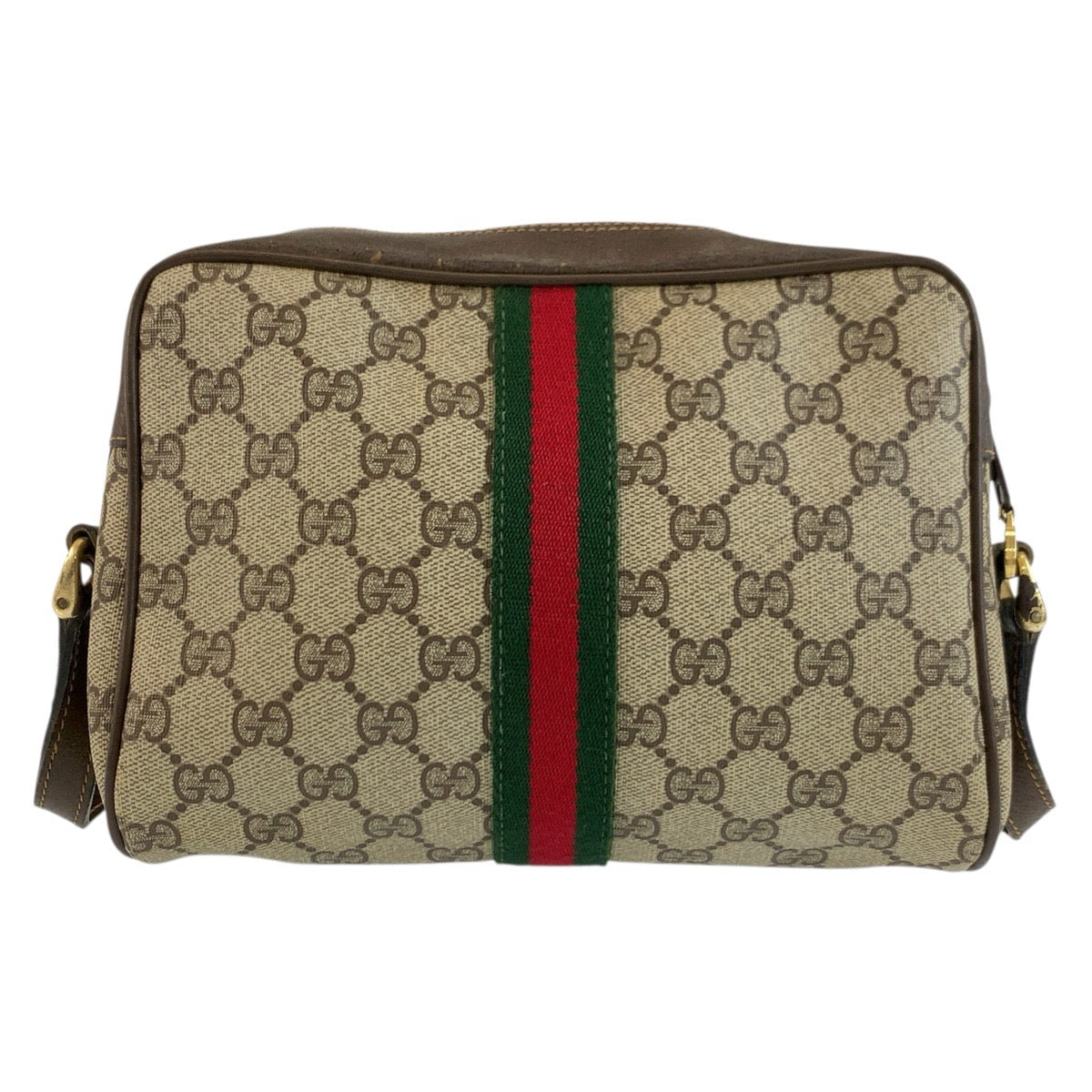 26166
GUCCI グッチ ヴィンテージ シェリーライン ベージュ ブラウン ゴールド金具 GGスプリームキャンバス / レザー ショルダーバッグ ポシェット レディース AB36
