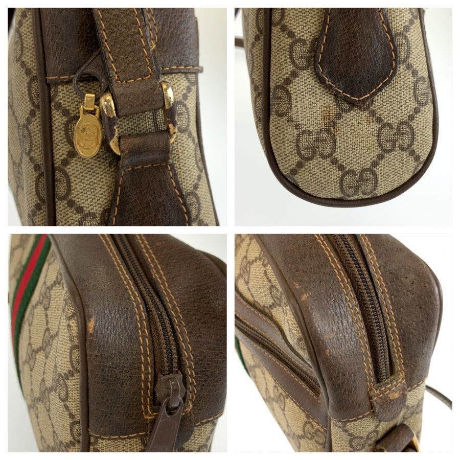26166
GUCCI グッチ ヴィンテージ シェリーライン ベージュ ブラウン ゴールド金具 GGスプリームキャンバス / レザー ショルダーバッグ ポシェット レディース AB36