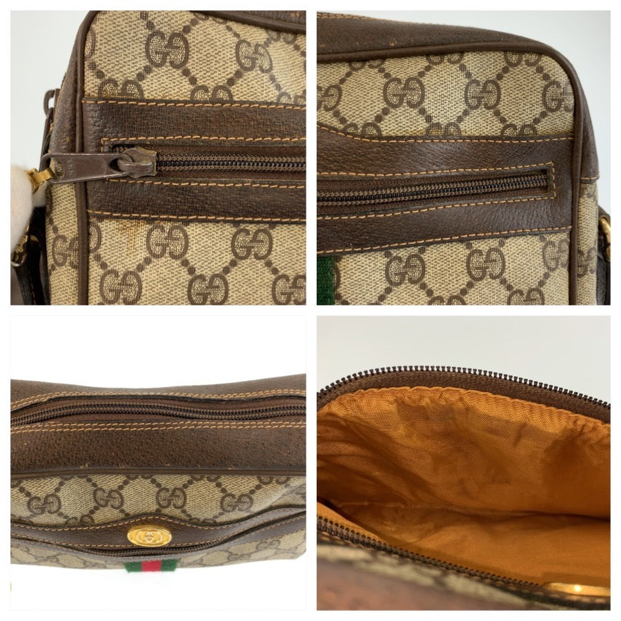 26166
GUCCI グッチ ヴィンテージ シェリーライン ベージュ ブラウン ゴールド金具 GGスプリームキャンバス / レザー ショルダーバッグ ポシェット レディース AB36