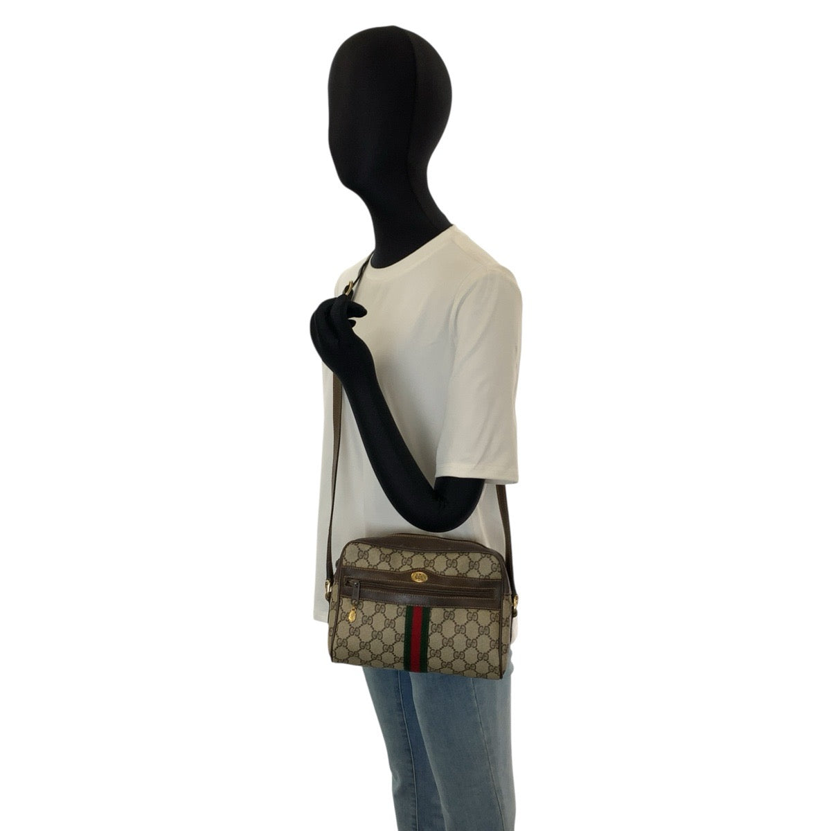 26166
GUCCI グッチ ヴィンテージ シェリーライン ベージュ ブラウン ゴールド金具 GGスプリームキャンバス / レザー ショルダーバッグ ポシェット レディース AB36