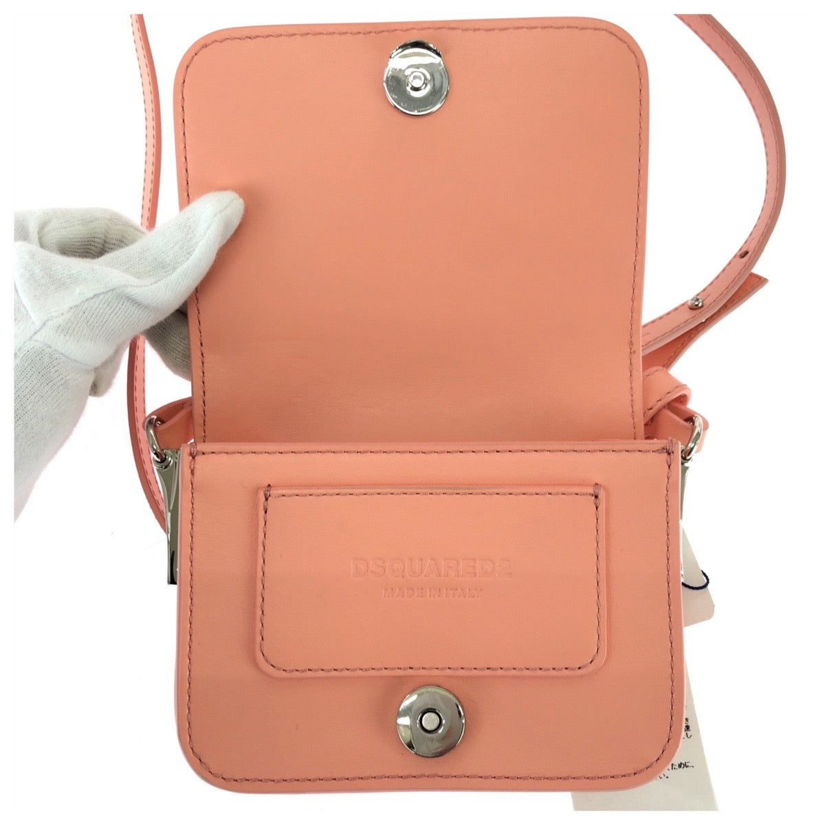 26168
DSQUARED2 ディースクエアード D2 STATEMENT D2ロゴ 2way ピンク シルバー金具 レザー ショルダーバッグ ハンドバッグ レディース SA35