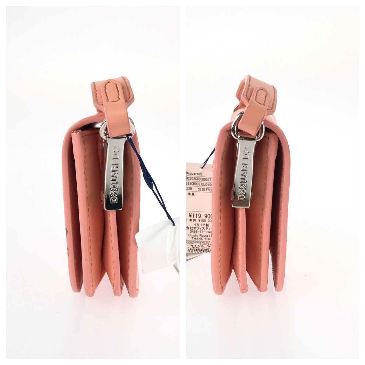 26168
DSQUARED2 ディースクエアード D2 STATEMENT D2ロゴ 2way ピンク シルバー金具 レザー ショルダーバッグ ハンドバッグ レディース SA35