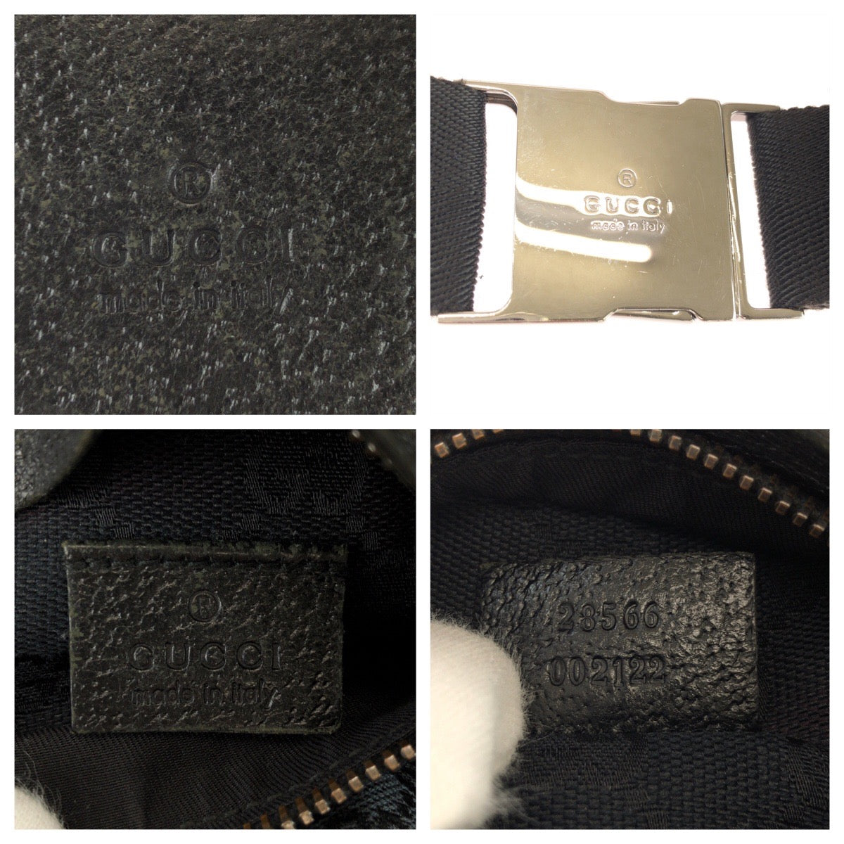 26169
GUCCI グッチ ブラック 黒 シルバー金具 GGキャンバス / レザー 28566 ボディバッグ ウエストポーチ レディース ABP36