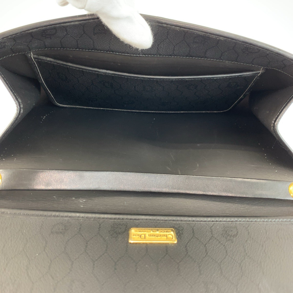 26170
Christian Dior クリスチャンディオール ヴィンテージ ハニカム柄 ブラック 黒 ゴールド金具 PVC ハンドバッグ チェーンショルダーバッグ レディース ABP35