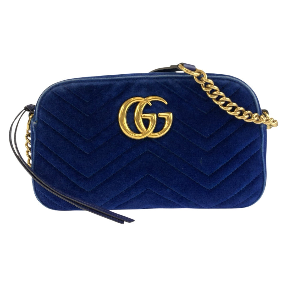 26171
GUCCI グッチ GGマーモント ブルー ゴールド金具 ベルベット 447632 ショルダーバッグ ポシェット レディース AB37
