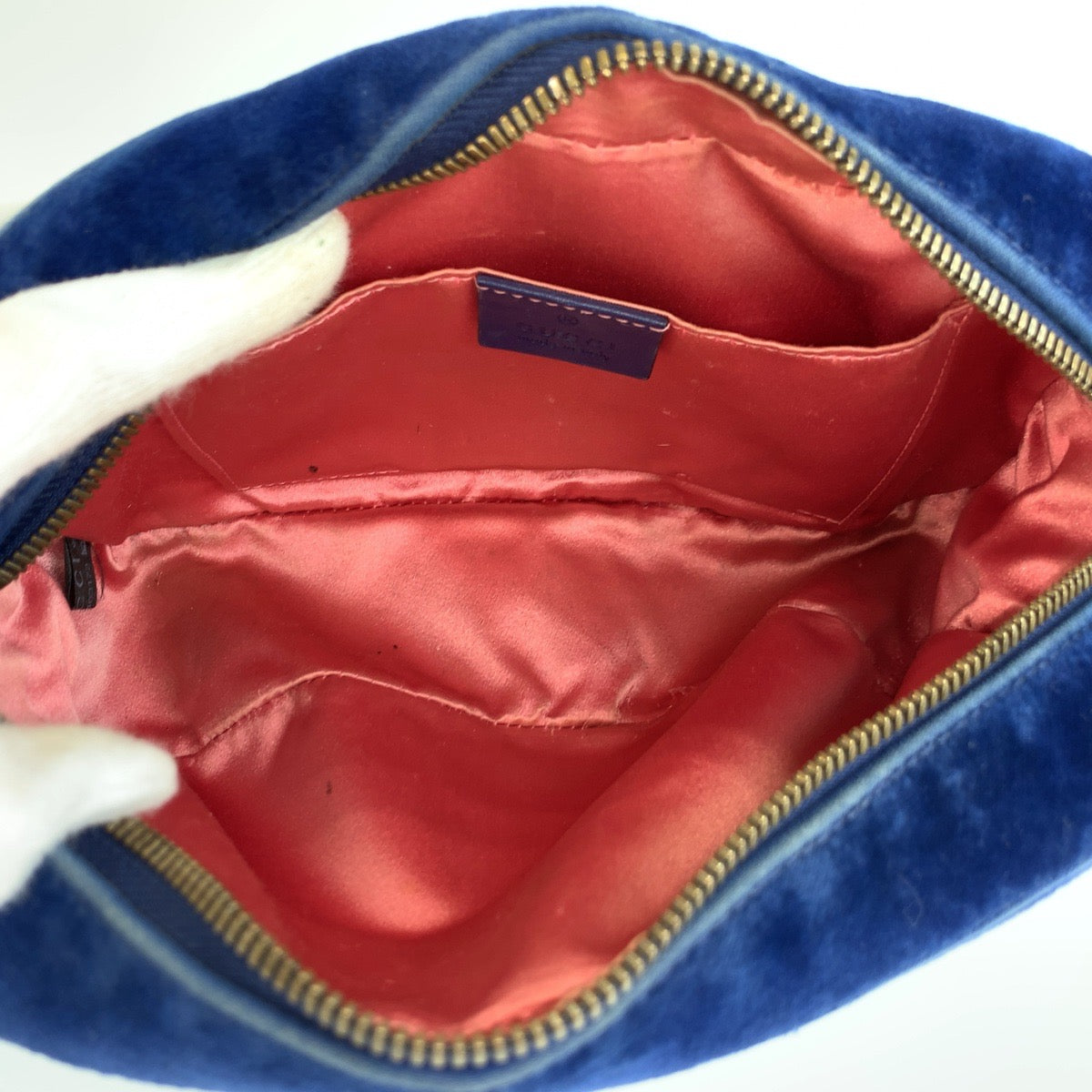 26171
GUCCI グッチ GGマーモント ブルー ゴールド金具 ベルベット 447632 ショルダーバッグ ポシェット レディース AB37