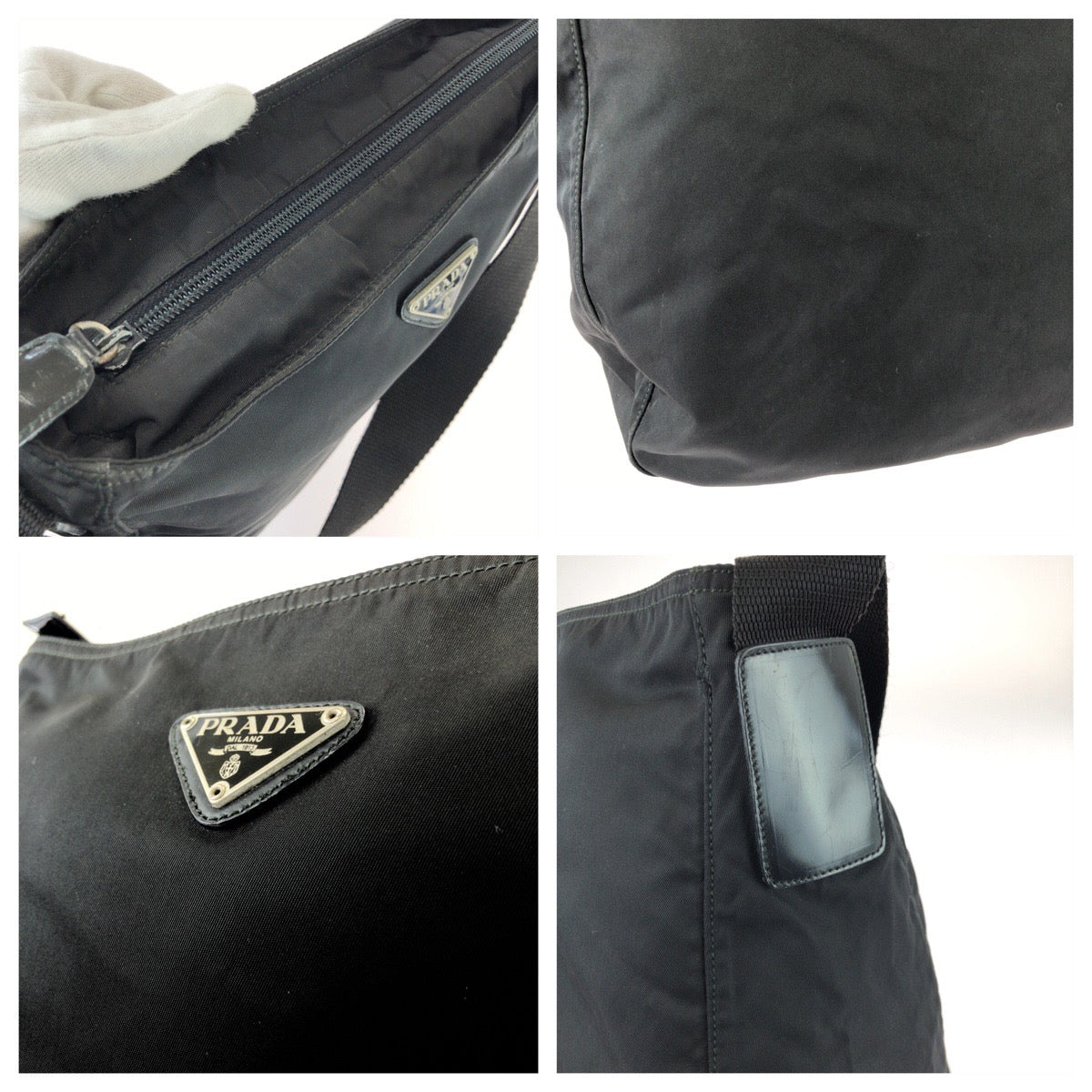 26173
PRADA プラダ テスート 三角ロゴプレート ブラック 黒 シルバー金具 ナイロン / レザー ショルダーバッグ レディース ABP35
