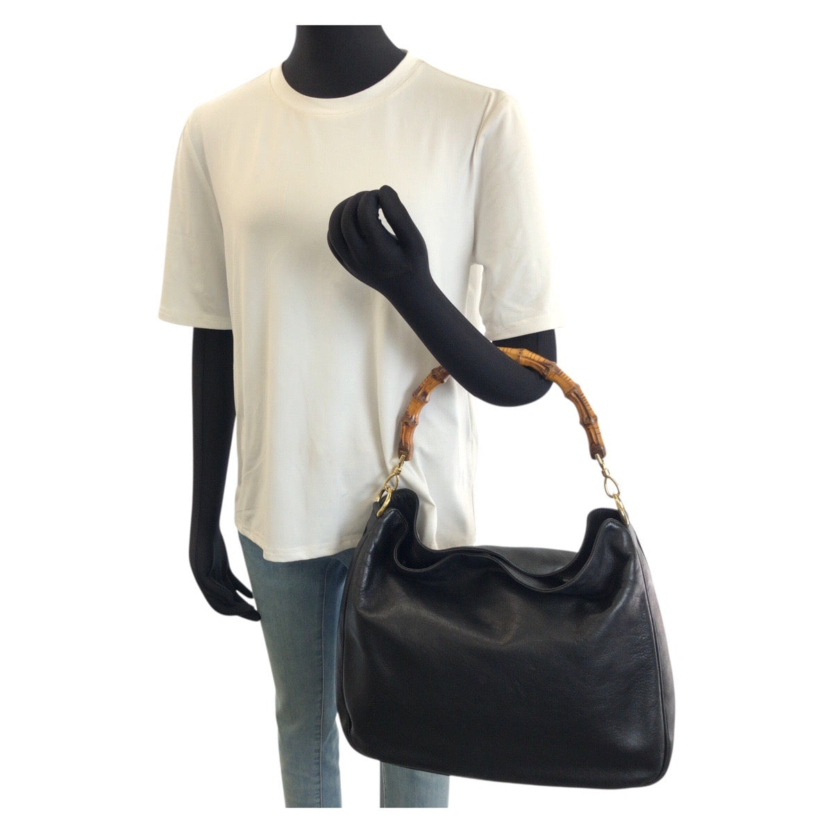 26174
GUCCI グッチ バンブー ホーボー 2way ブラック 黒 ゴールド金具 レザー 001 1577 ハンドバッグ ショルダーバッグ レディース ABP37