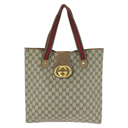 26175
GUCCI グッチ ヴィンテージ オールドグッチ シェリーライン インターロッキングG ベージュ ゴールド金具 GGスプリームキャンバス トートバッグ レディース AB28