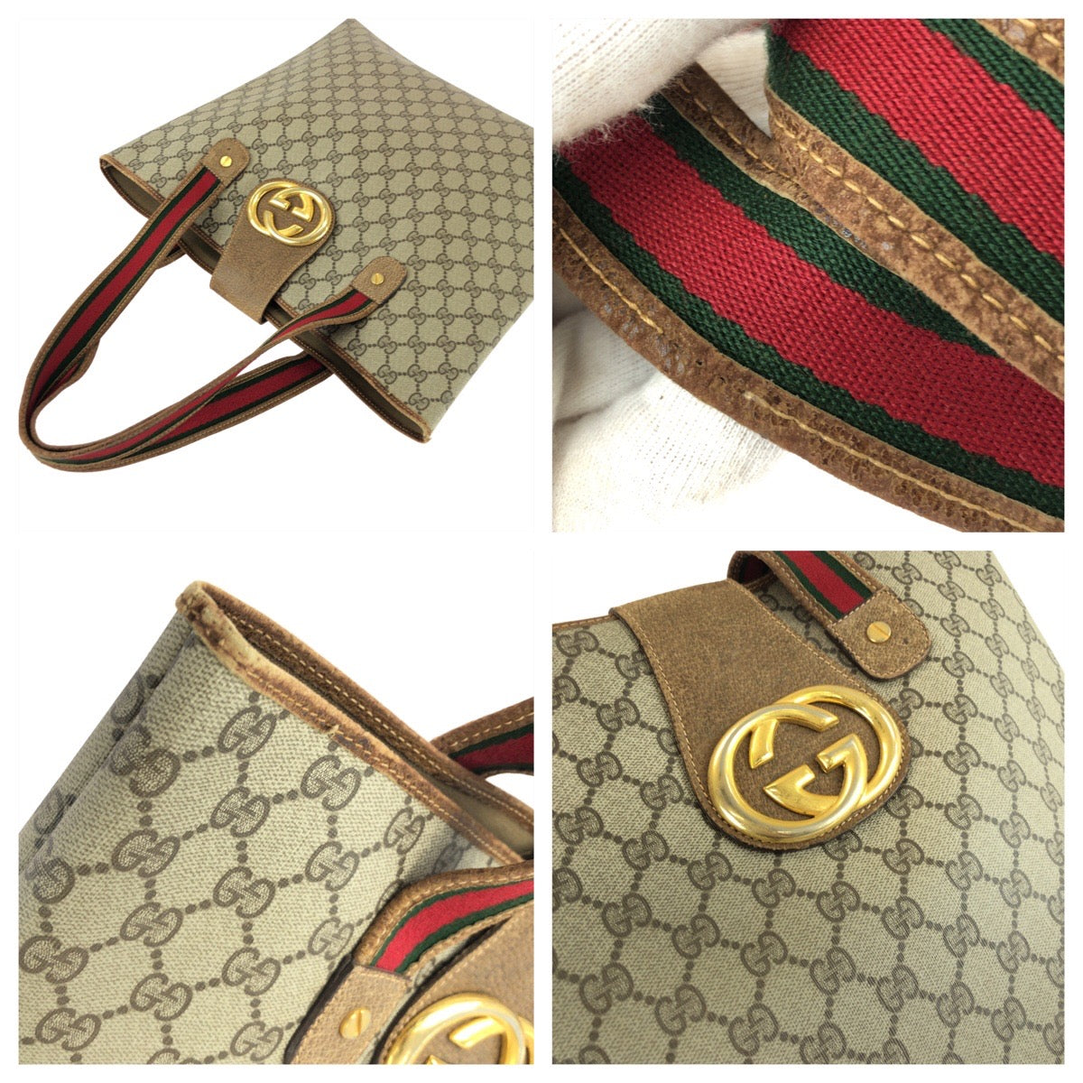 26175
GUCCI グッチ ヴィンテージ オールドグッチ シェリーライン インターロッキングG ベージュ ゴールド金具 GGスプリームキャンバス トートバッグ レディース AB28