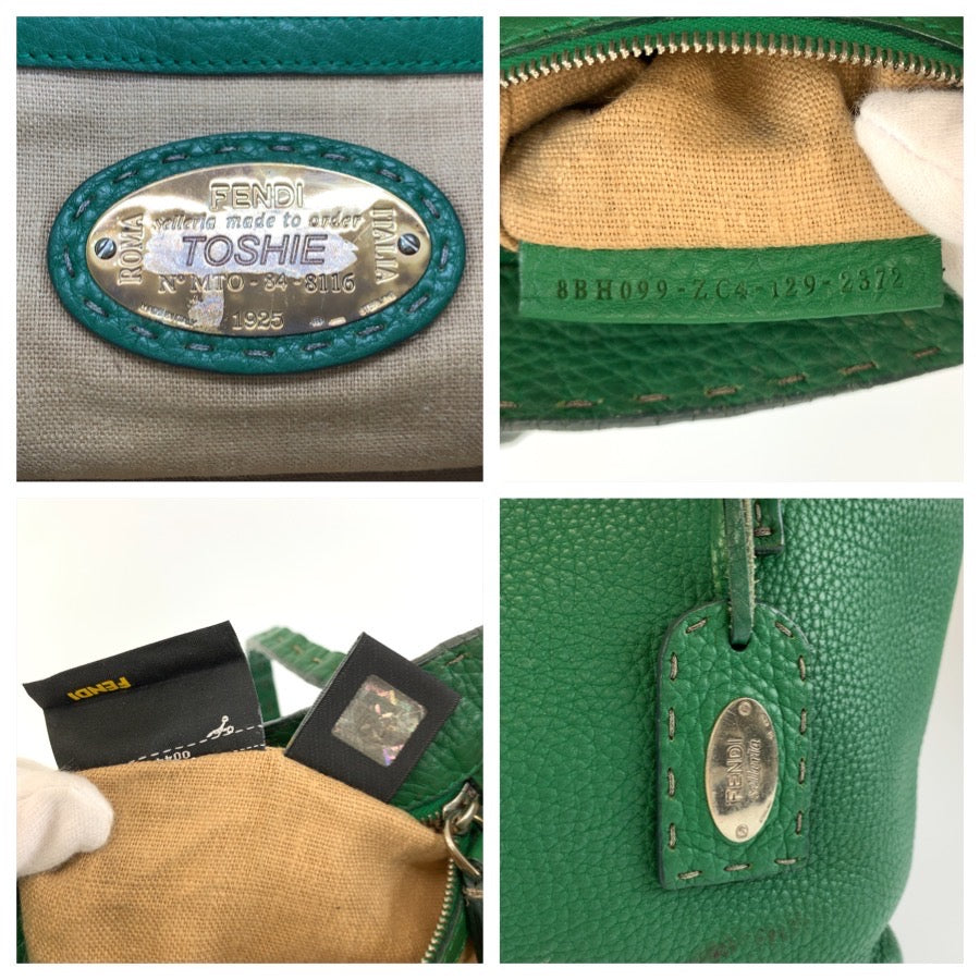 26183
FENDI フェンディ セレリア グリーン シルバー金具 レザー 8BH099 トートバッグ ハンドバッグ レディース AB23