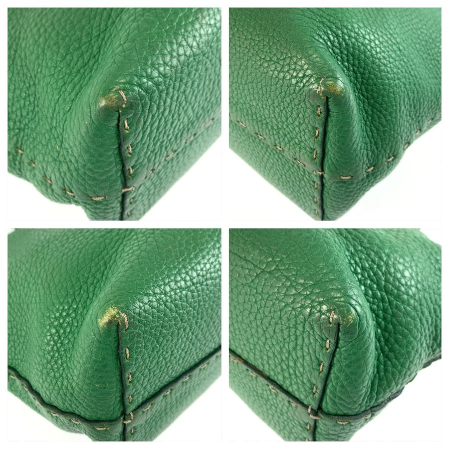 26183
FENDI フェンディ セレリア グリーン シルバー金具 レザー 8BH099 トートバッグ ハンドバッグ レディース AB23