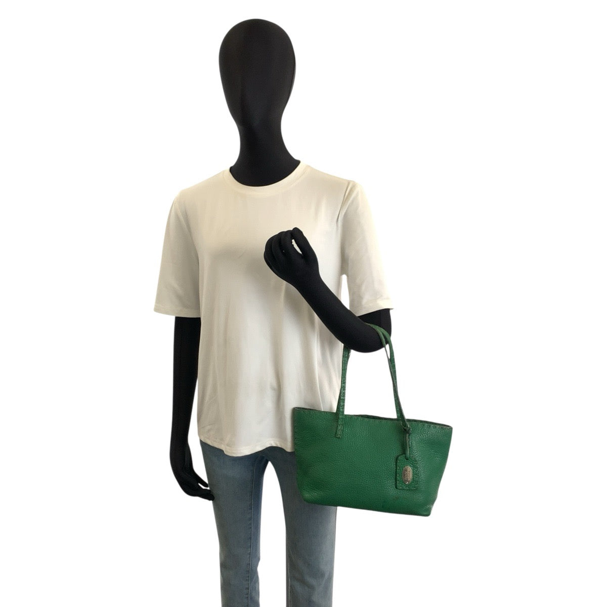 26183
FENDI フェンディ セレリア グリーン シルバー金具 レザー 8BH099 トートバッグ ハンドバッグ レディース AB23