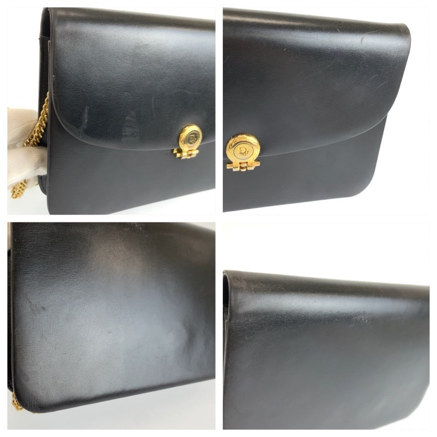 26186
Christian Dior クリスチャンディオール ヴィンテージ ブラック 黒 ゴールド金具 レザー チェーンショルダーバッグ ハンドバッグ レディース ABP35