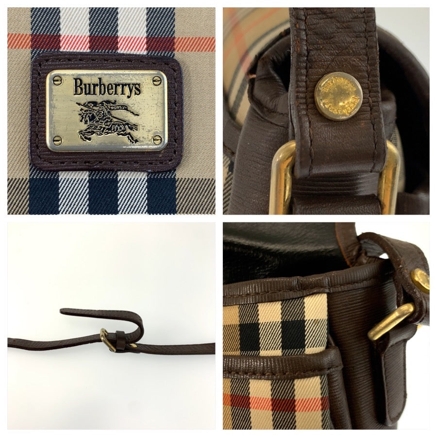 26187
Burberrys バーバリーズ ヴィンテージ シャドーホース チェック柄 ベージュ ブラウン ゴールド金具 キャンバス / レザー ショルダーバッグ ポシェット レディース AB23