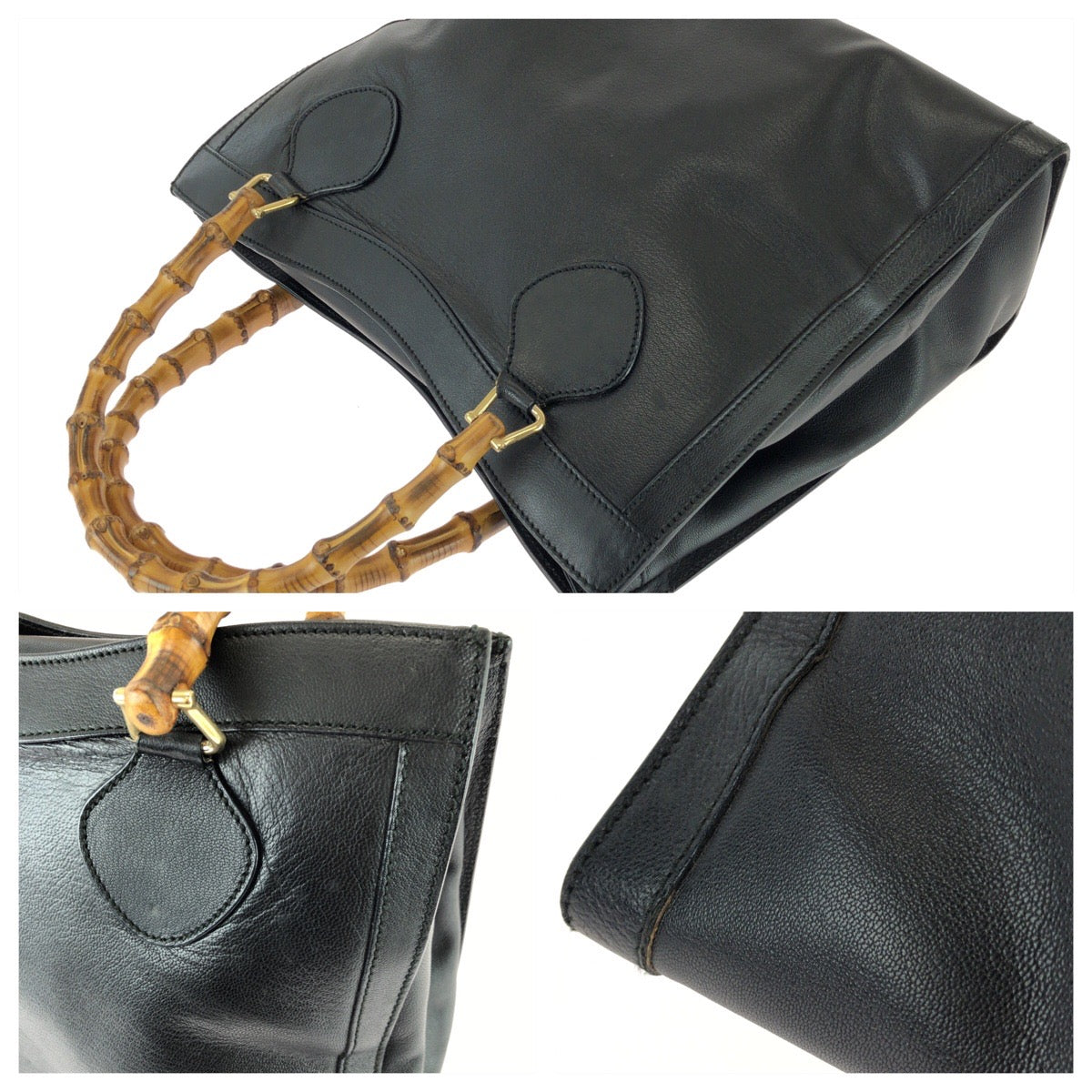 26188
GUCCI グッチ バンブー ブラック 黒 ゴールド金具 レザー 002 8260 トートバッグ ハンドバッグ レディース AB35