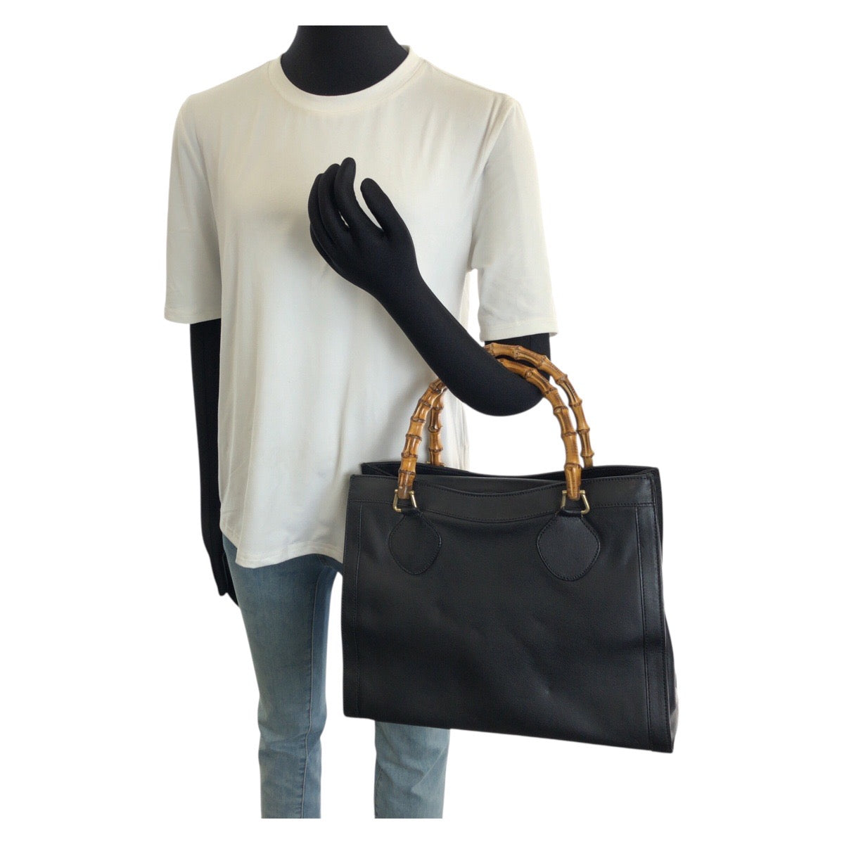 26188
GUCCI グッチ バンブー ブラック 黒 ゴールド金具 レザー 002 8260 トートバッグ ハンドバッグ レディース AB35