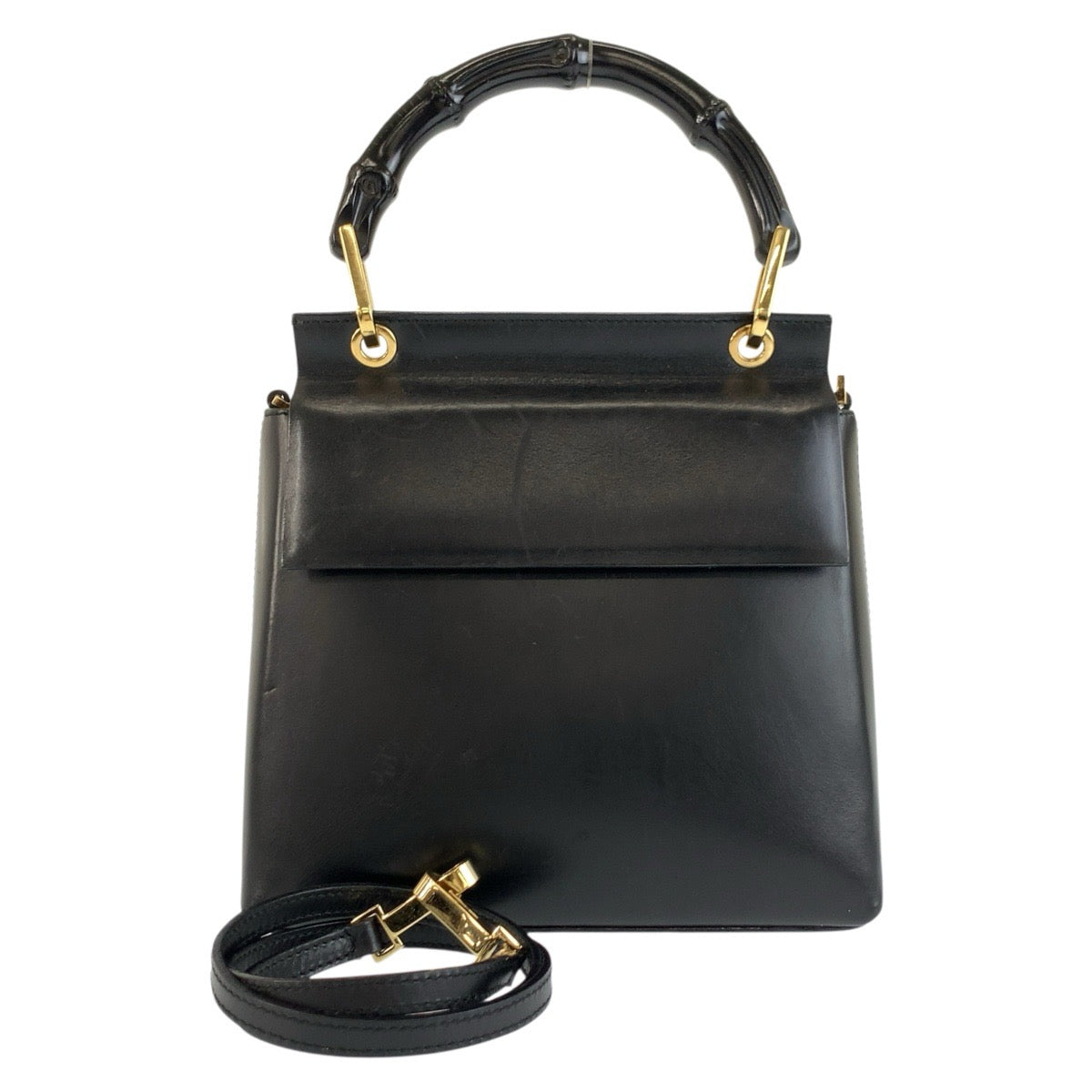 26195
GUCCI グッチ ヴィンテージ バンブー ブラック 黒 ゴールド金具 レザー 001 1388 ハンドバッグ ショルダーバッグ 2way レディース ABP37