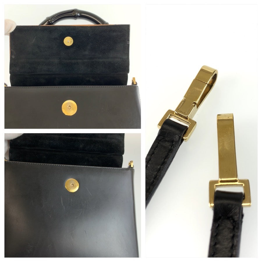 26195
GUCCI グッチ ヴィンテージ バンブー ブラック 黒 ゴールド金具 レザー 001 1388 ハンドバッグ ショルダーバッグ 2way レディース ABP37